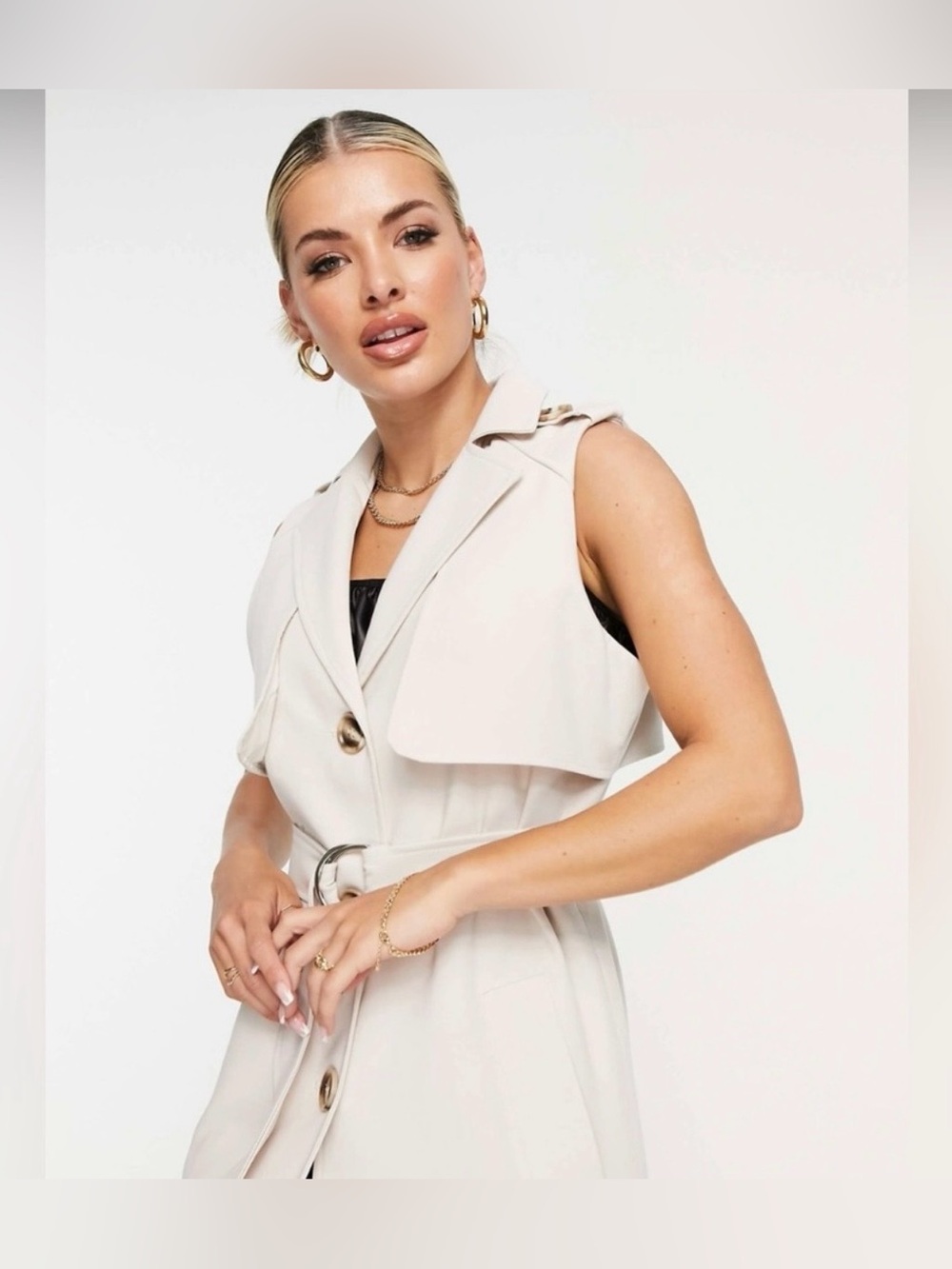 Nordstrom Arden Cream Sleeveless Belted Trench Coat - Picture 3 of 9